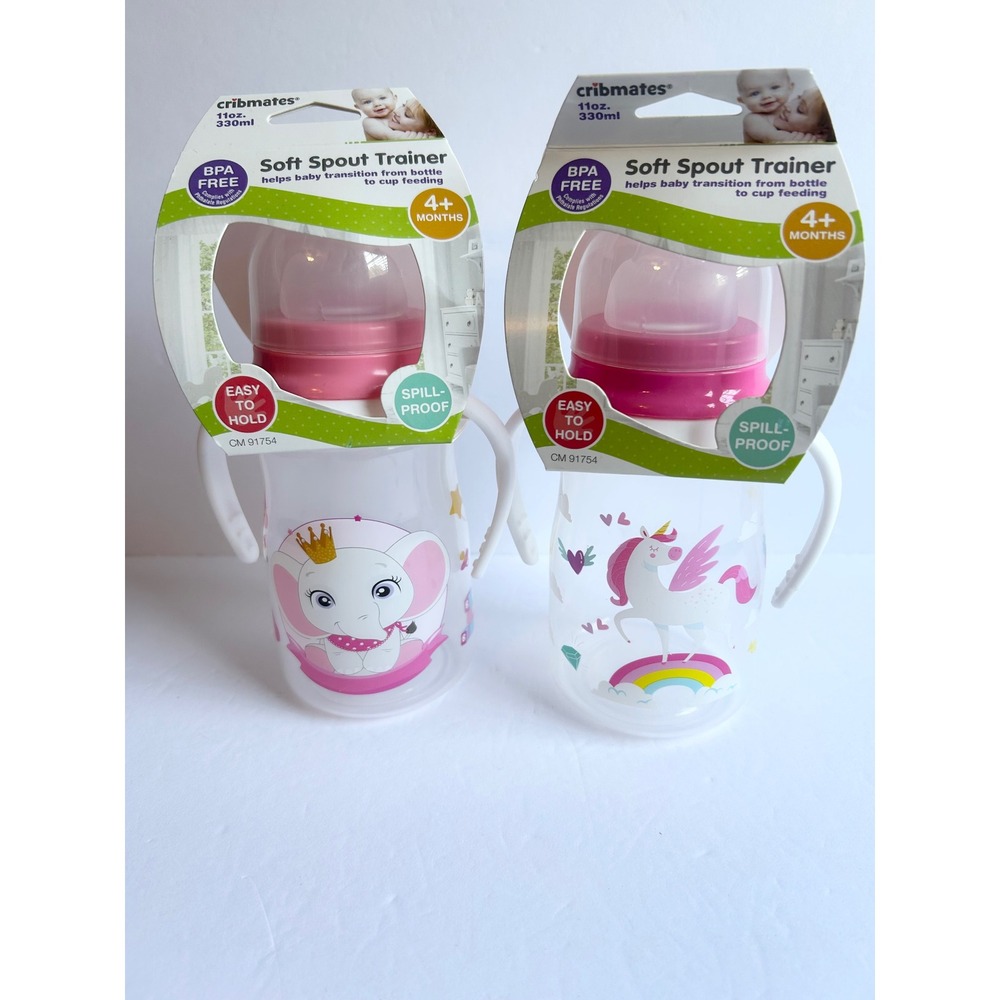 Cribmates 2 Pack Soft Spout Trainer Cups 11oz Elephant Unicorn BPA Free CM 91754